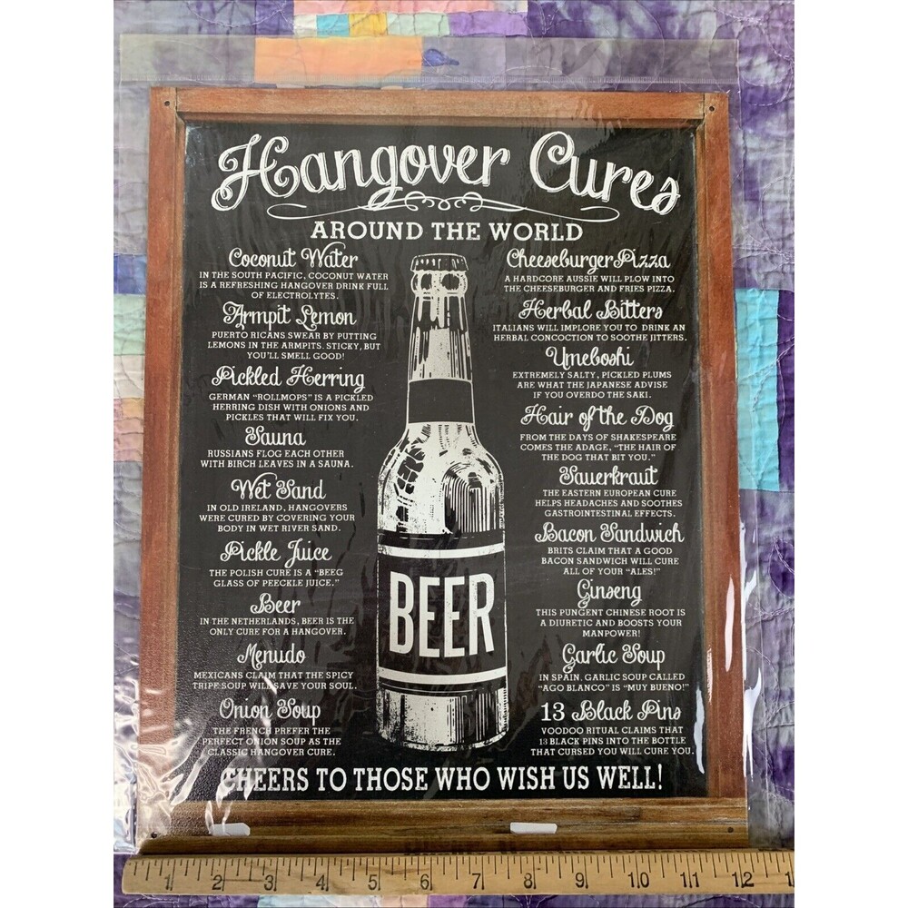 Hangover Cures Around The World Metal 12.5x16 Man Cave Bar Garage Decor - Picture 2 of 3